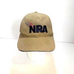 NRA Khaki Adjustable Baseball Cap With "Support Our Troops" Embroidery & USA Fla